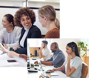 Employees in a meeting having a joyful discussion