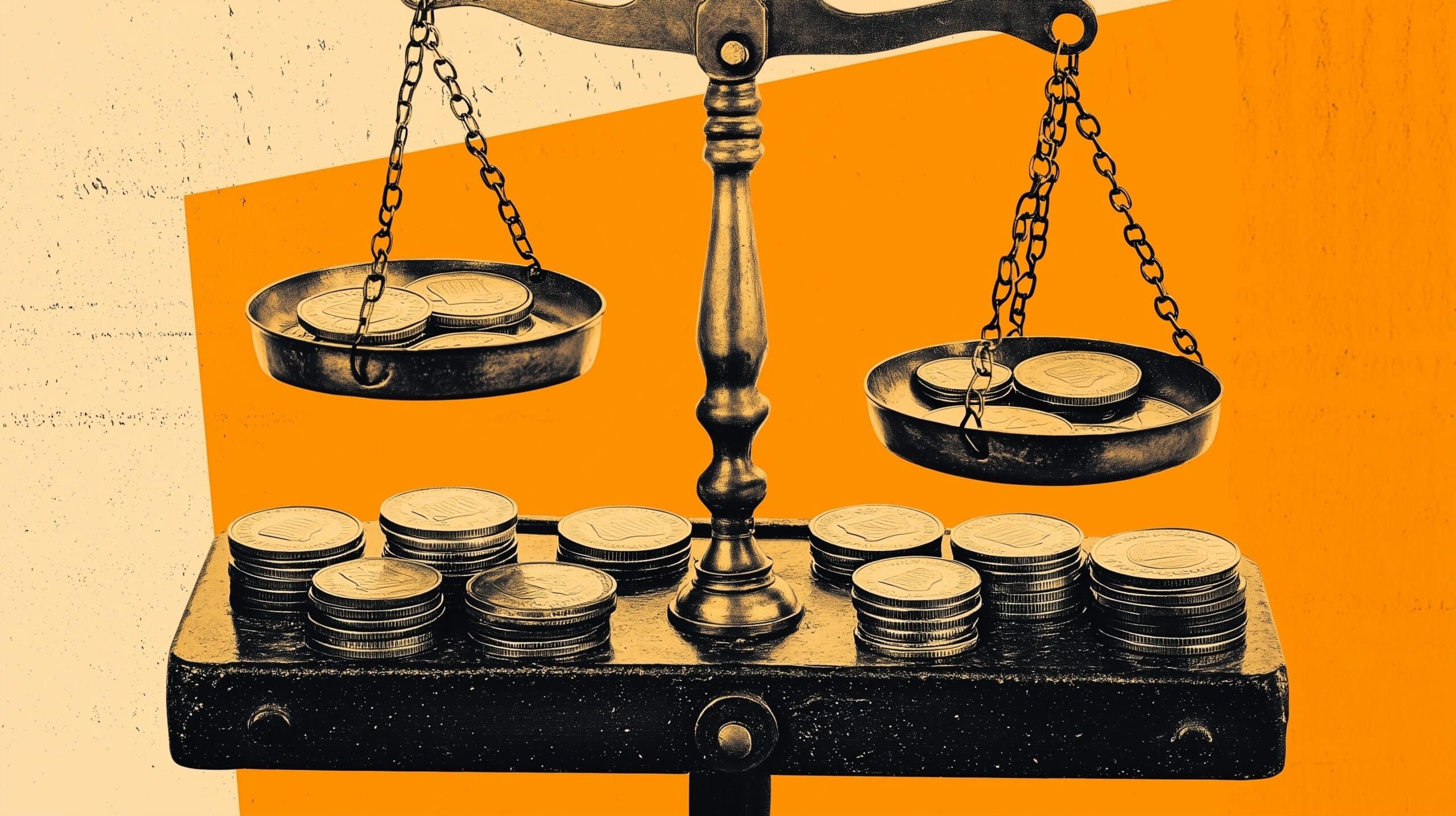 A balance scale with coins symbolizes financial balance.